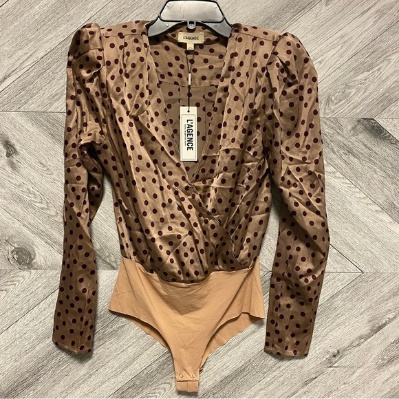 L’AGENCE | Brenda Puff Sleeve Silk Bodysuit Dots Size XS - Picture 6 of 14